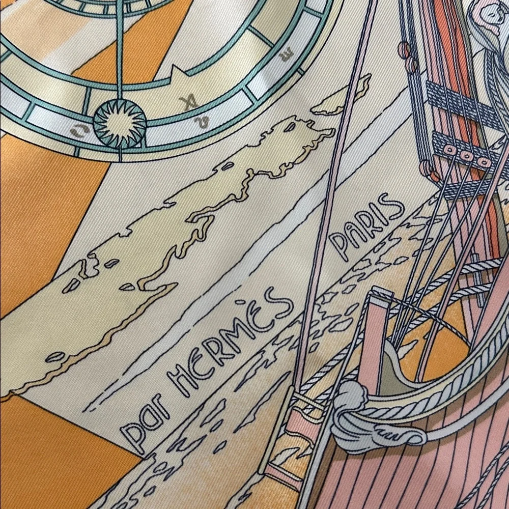 Vintage Hermes Orange Face Au Silk Scarf - Picture 5 of 9
